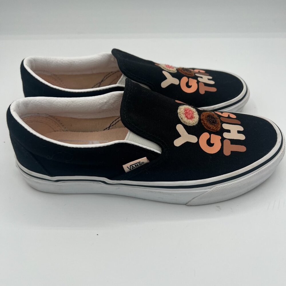 Vans Slip-On Sneakers "You Got This" Black Canvas Women’s Size 6 - Picture 3 of 11